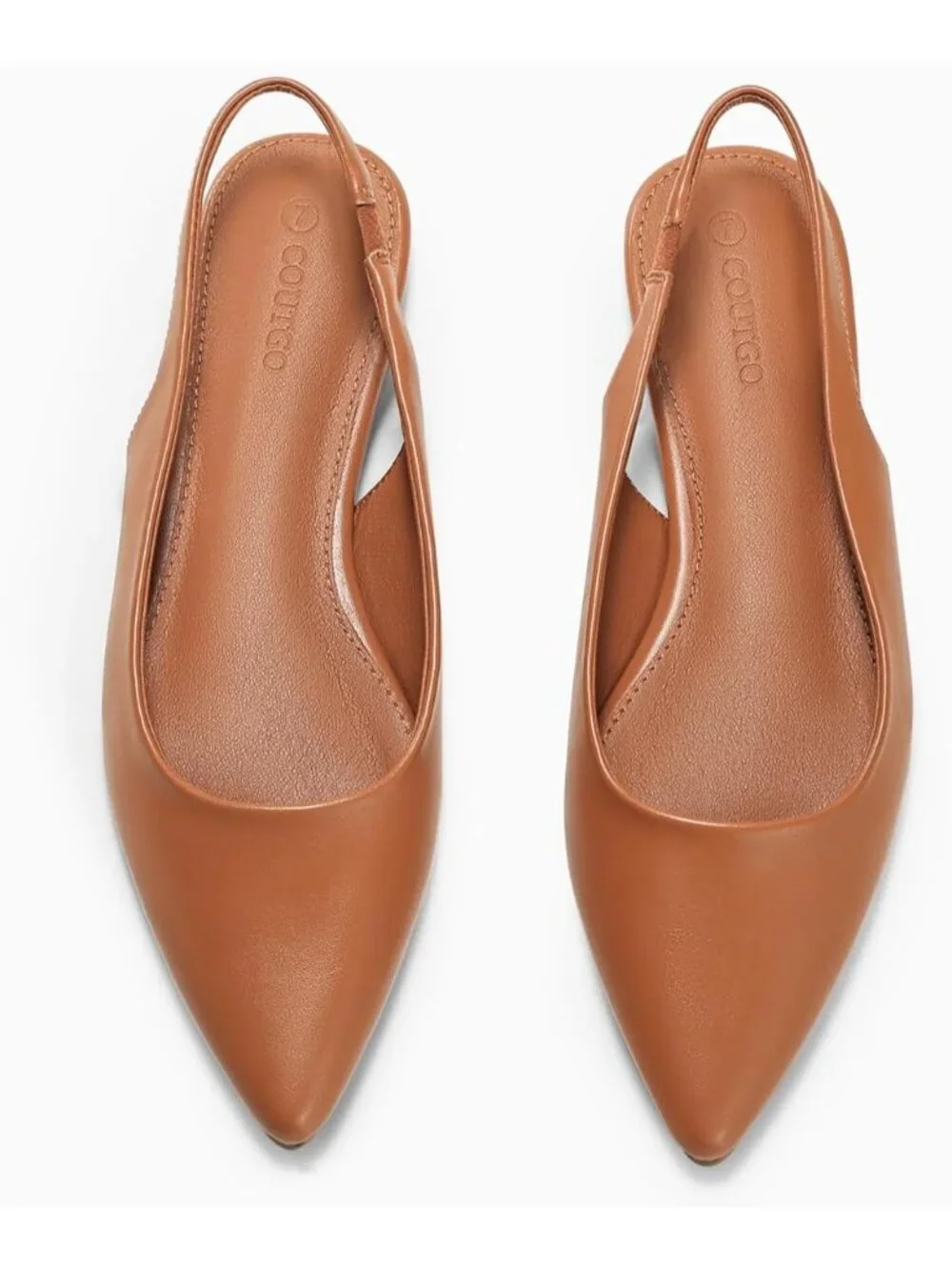 Women's Brown Faux Leather Comfortable Slip On Pointed Closed Toe Ballet Flats